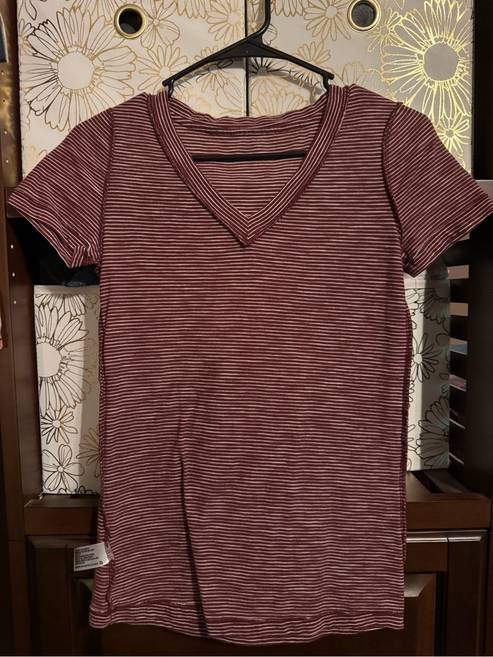 Mossimo Supply Co. Burgundy and White Striped V-Neck Tee